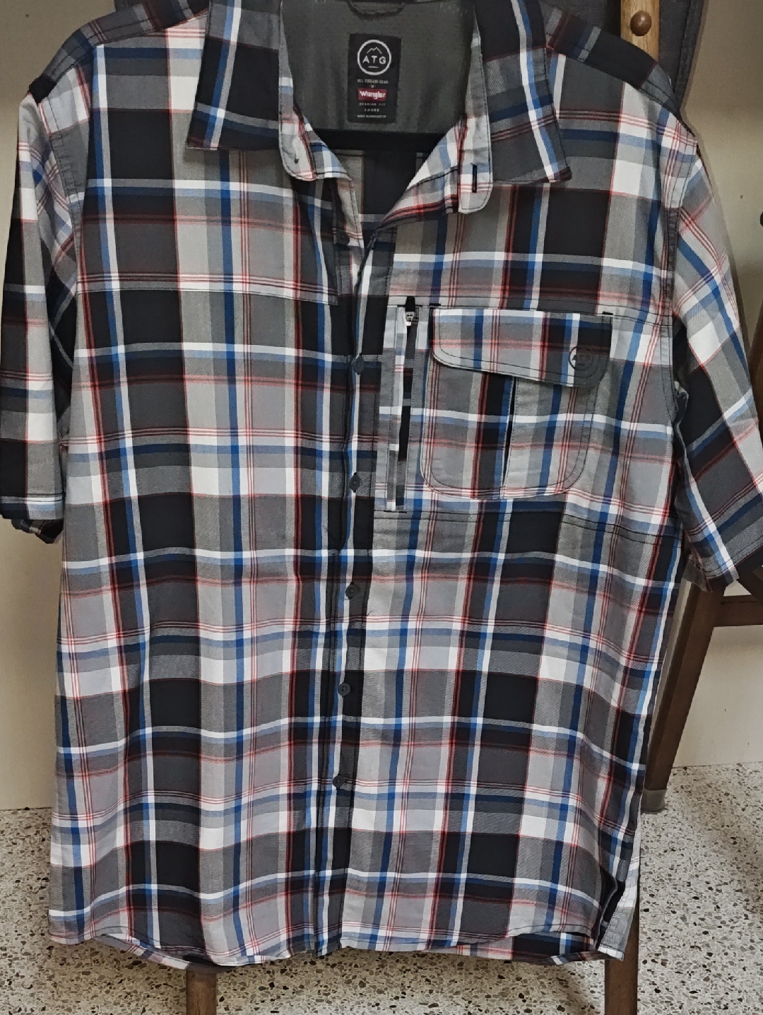 Wrangler Plaid Short-Sleeve Button Shirt In Black, Blue, Gray And White